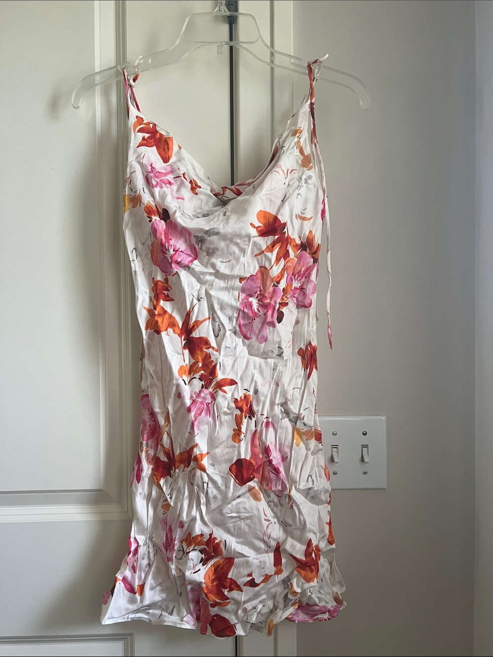 ZARA White Slip Dress with Pink, Orange & Yellow Floral Print